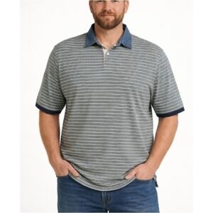 Eddie Bauer Mens Short Sleeve Striped Polo Shirt Denim Collar